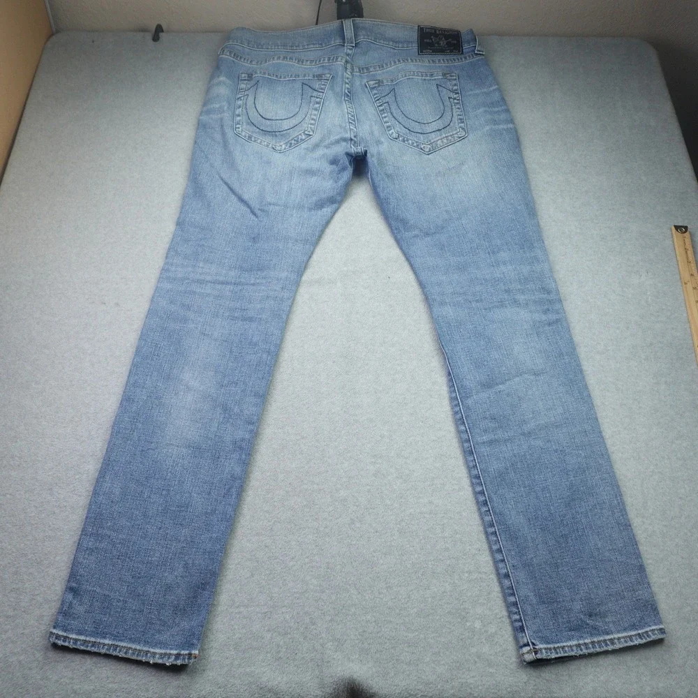 True Religion Jeans Mens 40 Blue Distressed Rocco Relaxed Skinny Pony Express